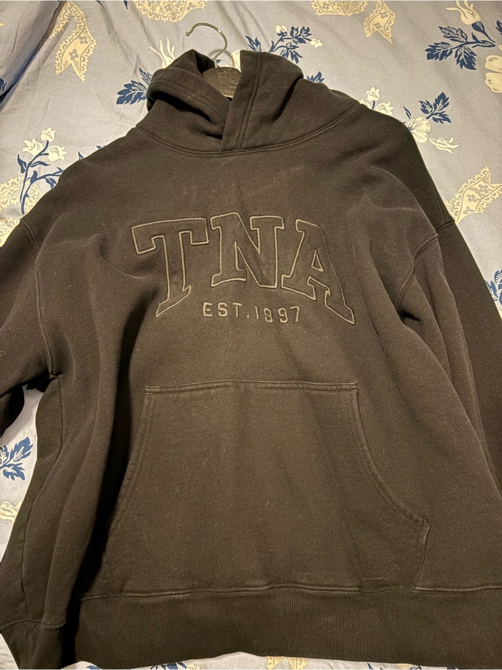 TNA Black Crewneck Hoodie with Embossed Logo